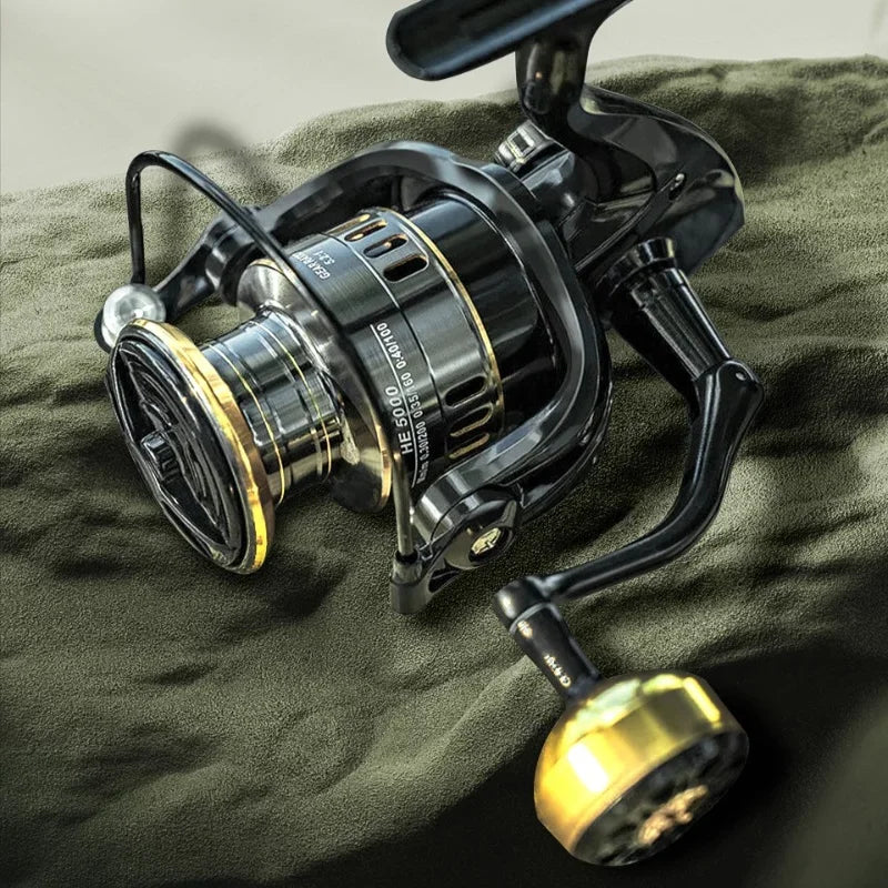 HE7000 Metal Spool Pesca Spinning Reel para Carpa, Sea Tackle com rolamentos de esferas, Metal Line Cup, Alta Qualidade