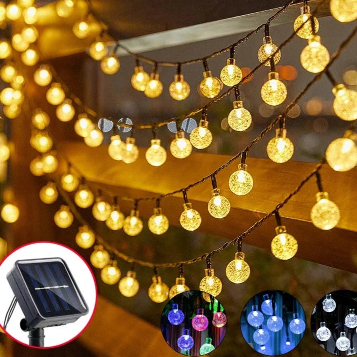 Luzes de Fada Solar Crystal Globe - 60 LEDs com 8 Modos de Iluminação IP65