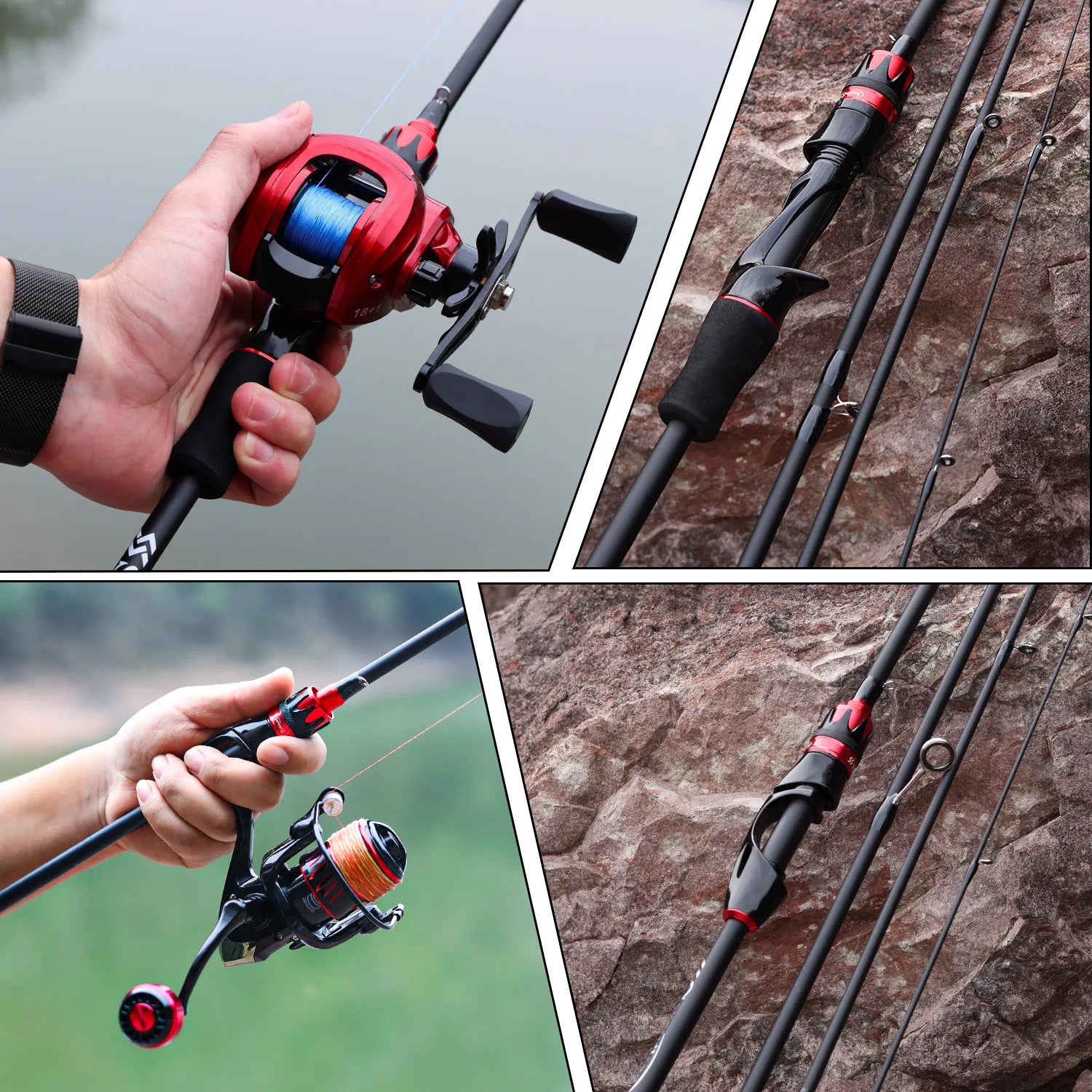 Vara de Pesca Ultra-leve de Fibra de Carbono, destacando seu design leve e sensível. Ideal para pescadores que buscam precisão e conforto em cada lançamento.