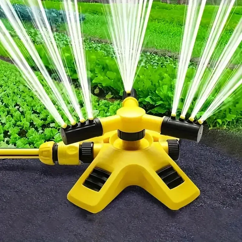 Aspersor rotativo automático de 360 graus, ideal para irrigação uniforme de jardins e gramados, com ajuste de alcance para atender suas necessidades.