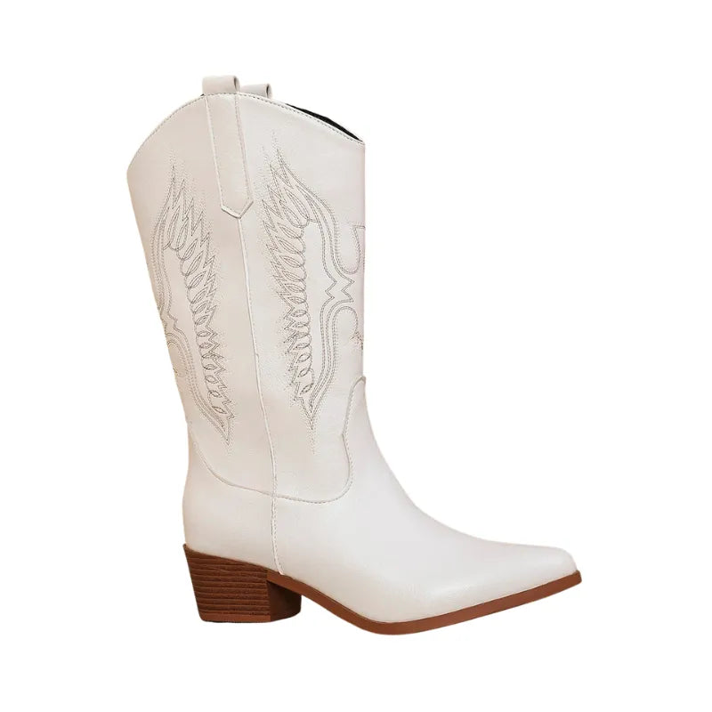 Botas de joelho altas bordadas para mulheres, Salto cunha, Sapatos de inverno, New Trend, Branco, Vermelho, Rosa, 2024