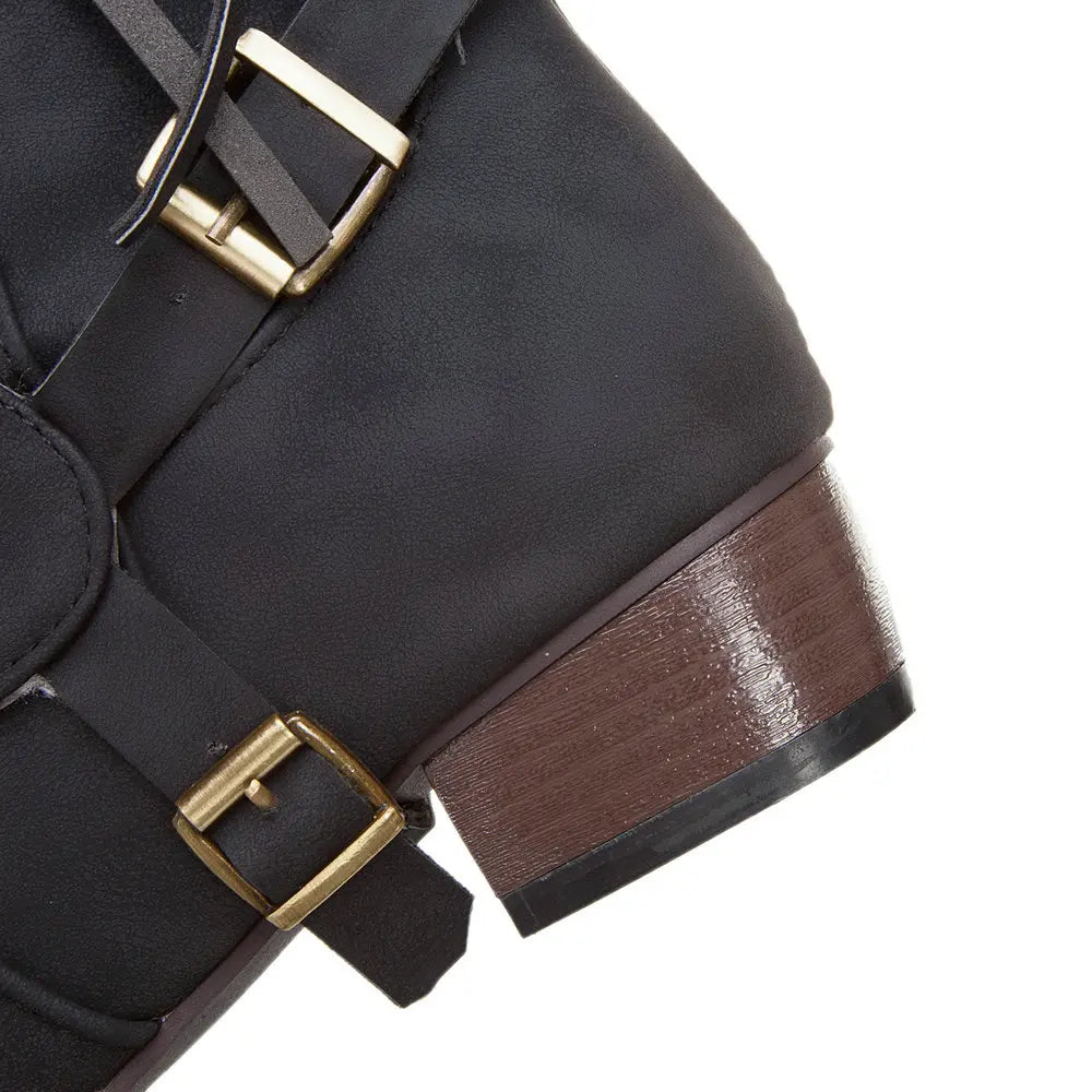 Western Cowhide Tassel Mid-Calf Riding Boots para mulheres, Sapatos de outono para meninas, Buckle Knight Motorcycle, Punk Fringe Boots, Chunky Heels
