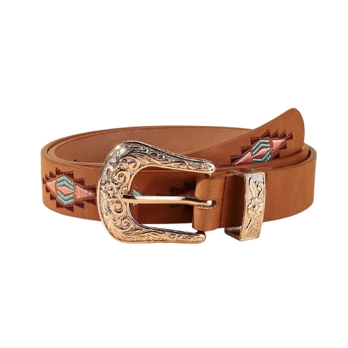 O Cinto Feminino Bordado com Fivela Ocidental adiciona um toque de estilo rústico ao seu look. Seu design único combina elegância e versatilidade, ideal para jeans e roupas casuais.
