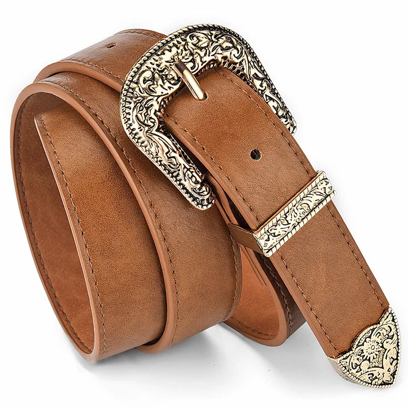 O Cinto Feminino Vintage com Fivela Esculpida combina elegância e estilo. Ideal para completar qualquer look, ele traz um toque sofisticado e único.