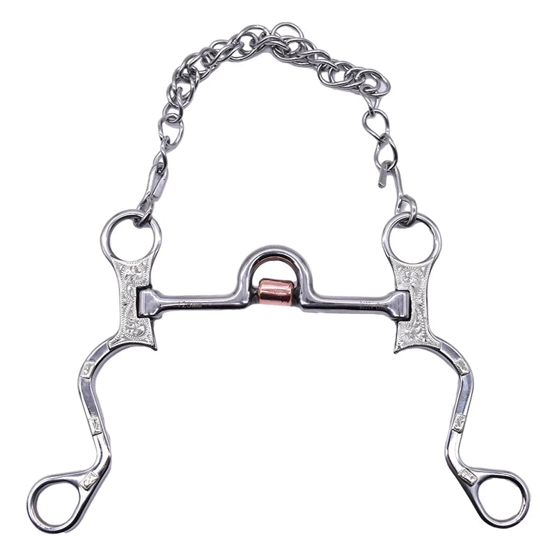 Freio de aço inoxidável para cavalo, modelo bit, projetado para oferecer controle e conforto ao animal. Resistente à corrosão, é ideal para uso diário e competições.