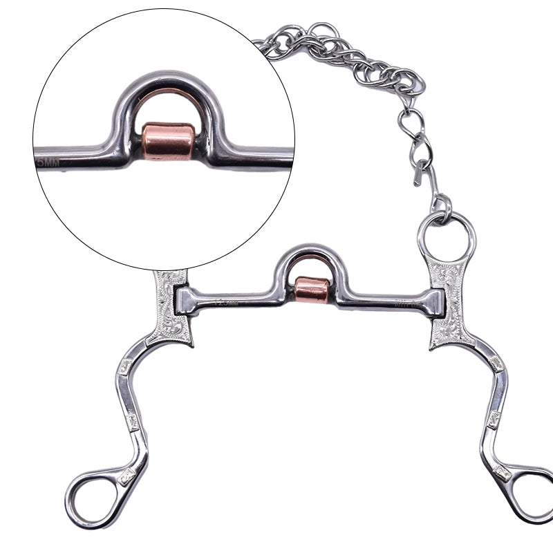 Freio de aço inoxidável para cavalo, modelo bit, projetado para oferecer controle e conforto ao animal. Resistente à corrosão, é ideal para uso diário e competições.