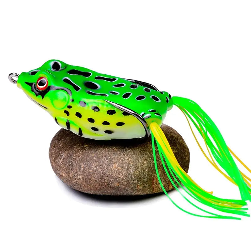 Isca de pesca plástica tipo sapo com ganchos, tubo macio, isca artificial com olhos 3d, ferramenta de pesca, 2pcs