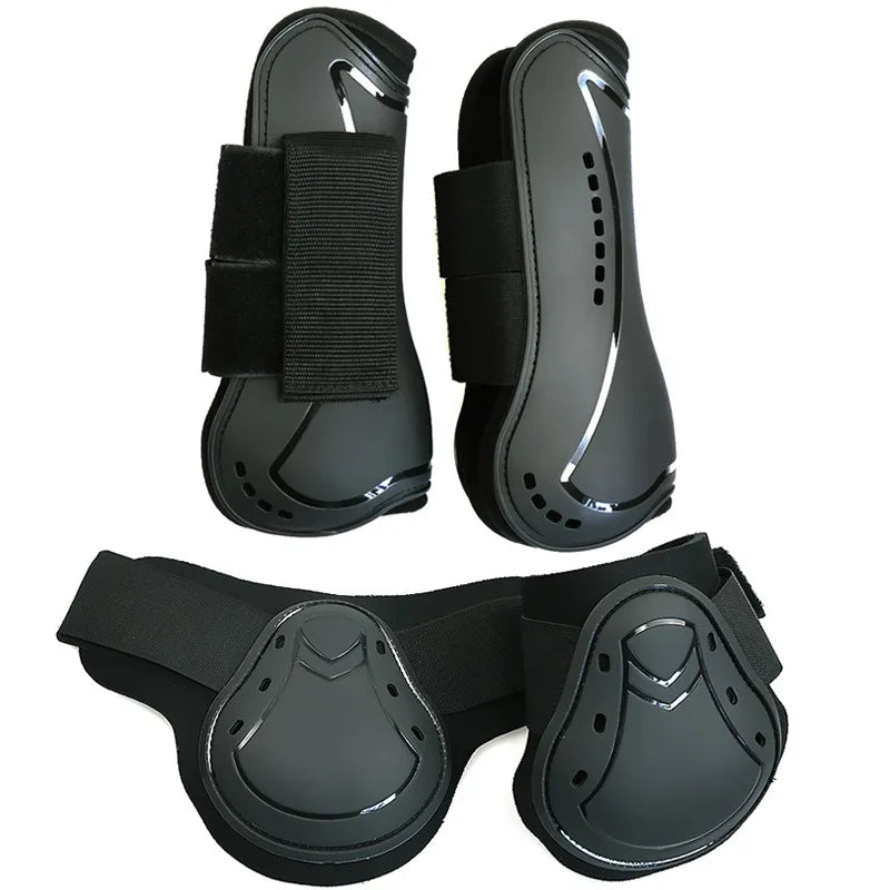 Protetor Cavalo Fly Leg Guard Set, Botas dianteiras Hind Leg, PU Shell Wrap, Ajustável, Proteção do cavalo