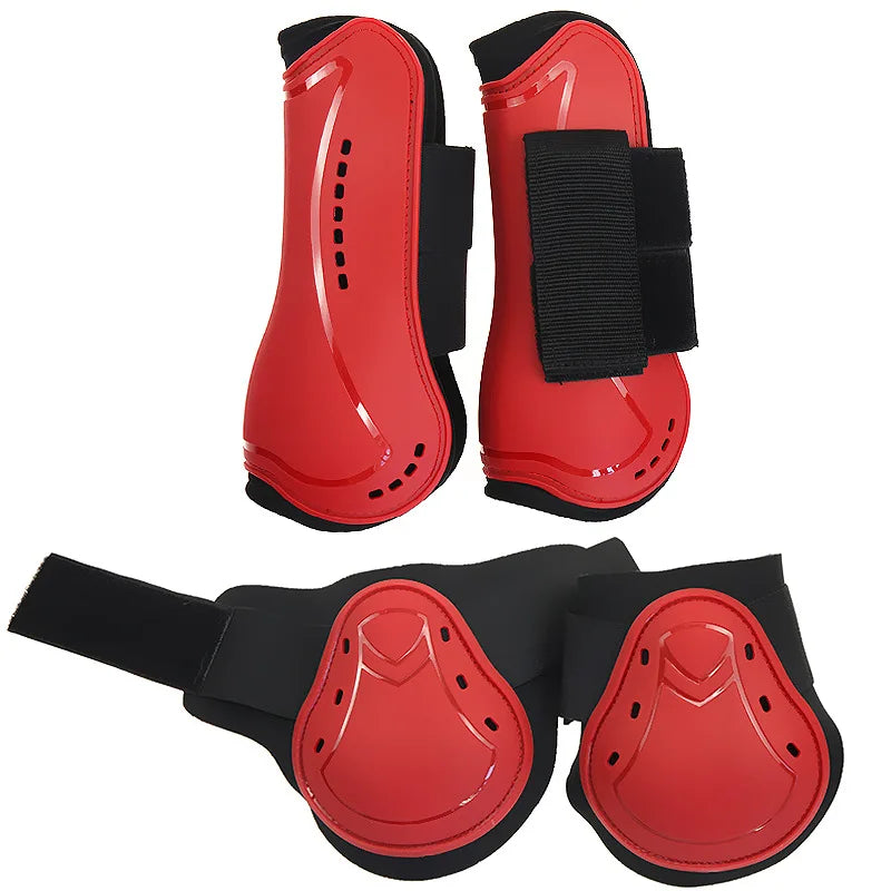 Protetor Cavalo Fly Leg Guard Set, Botas dianteiras Hind Leg, PU Shell Wrap, Ajustável, Proteção do cavalo