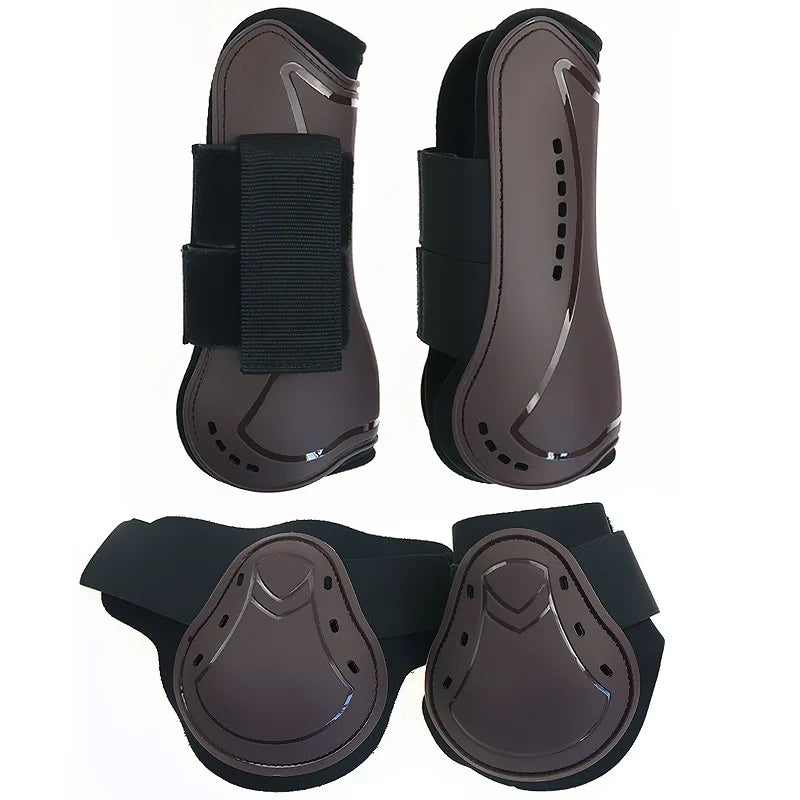 Protetor Cavalo Fly Leg Guard Set, Botas dianteiras Hind Leg, PU Shell Wrap, Ajustável, Proteção do cavalo