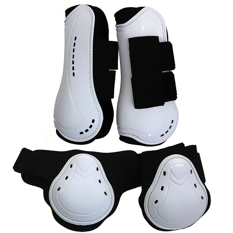 Protetor Cavalo Fly Leg Guard Set, Botas dianteiras Hind Leg, PU Shell Wrap, Ajustável, Proteção do cavalo