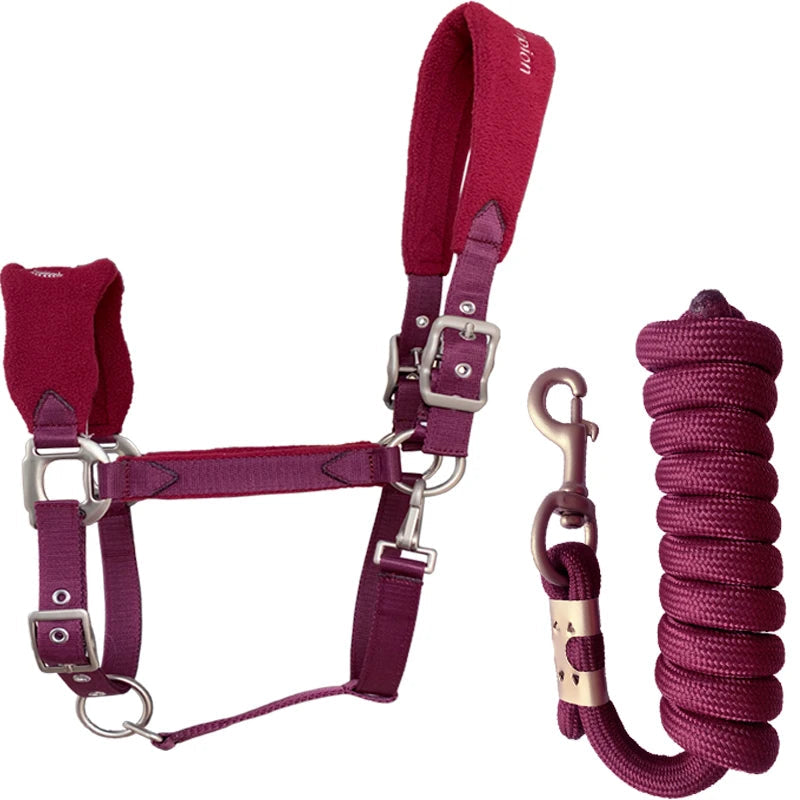 Velo polar anti-wear cavalo freio + 2m conjunto de corda de cavalo cabeça de cavalo ajustável conjunto de puxar cavalo corda combinação