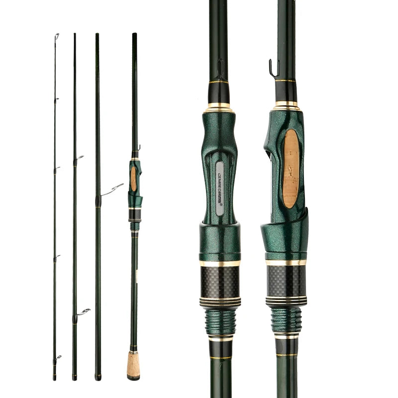 CEMREO Vara de pesca giratória de carbono, 4-5 seções, 1.8m/2.1m/2.4m, vara de viagem portátil, varas de pesca giratórias, equipamento de pesca