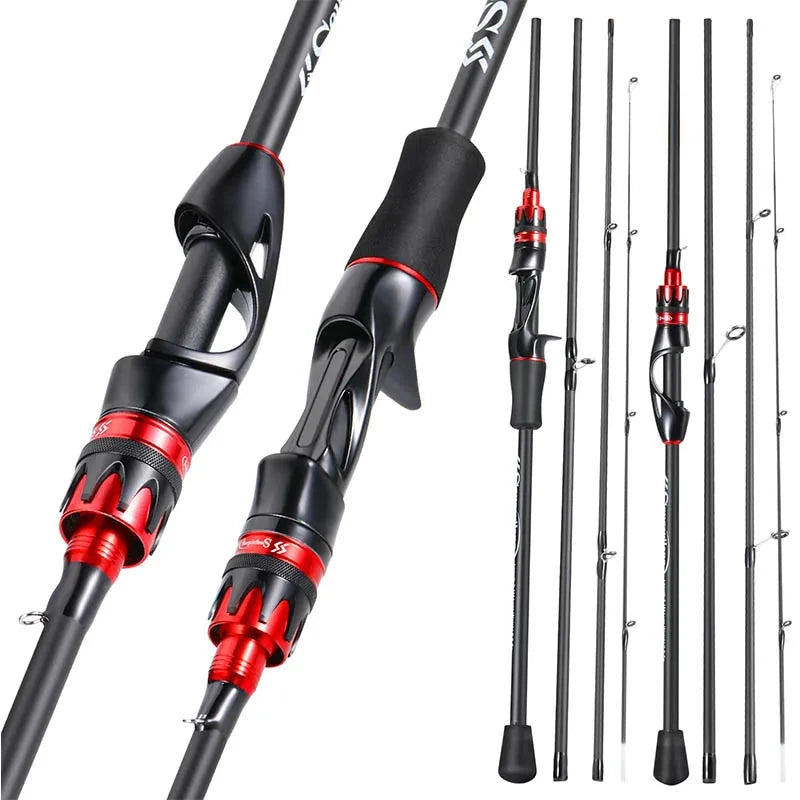 Vara de Pesca Ultra-leve de Fibra de Carbono, destacando seu design leve e sensível. Ideal para pescadores que buscam precisão e conforto em cada lançamento.