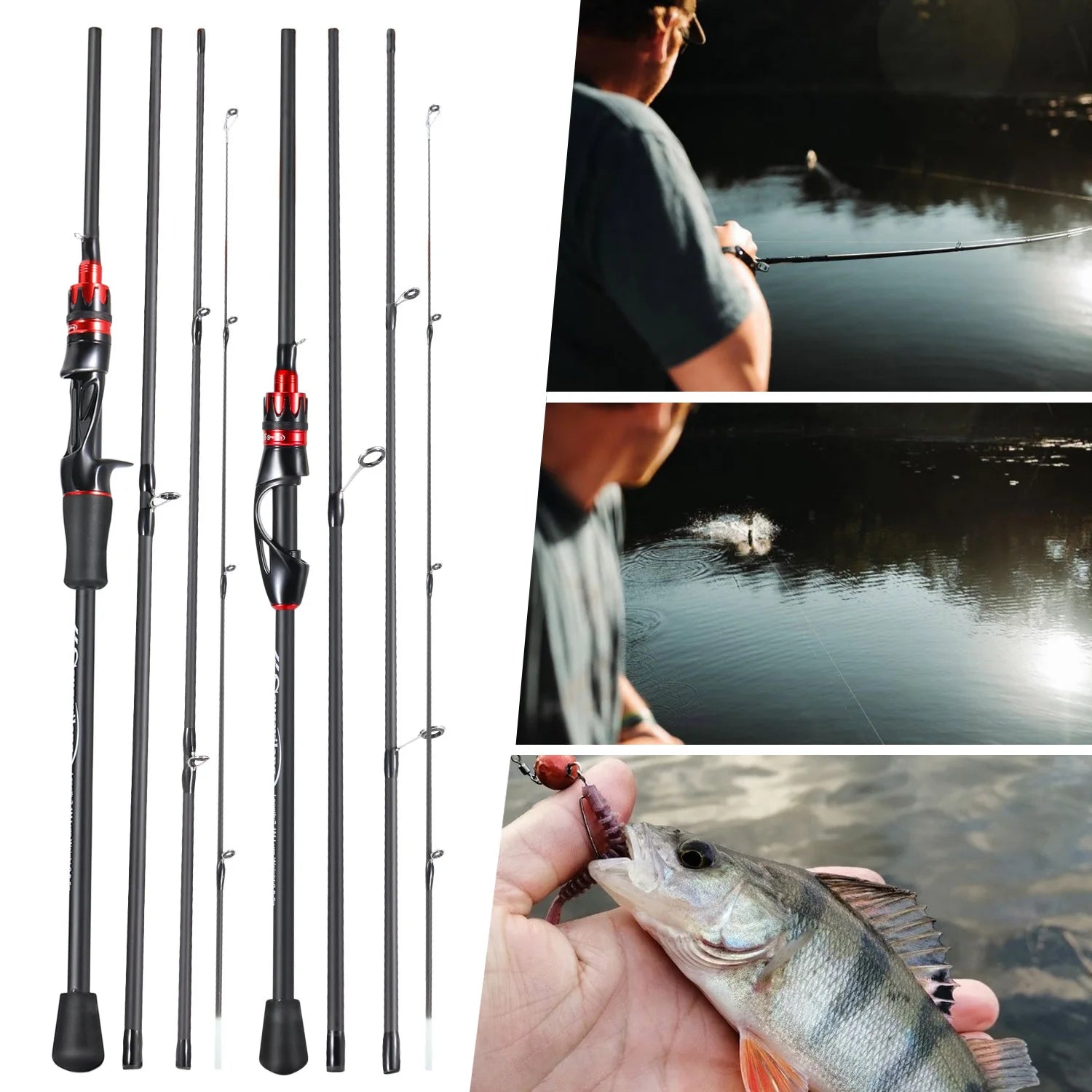 Vara de Pesca Ultra-leve de Fibra de Carbono, destacando seu design leve e sensível. Ideal para pescadores que buscam precisão e conforto em cada lançamento.