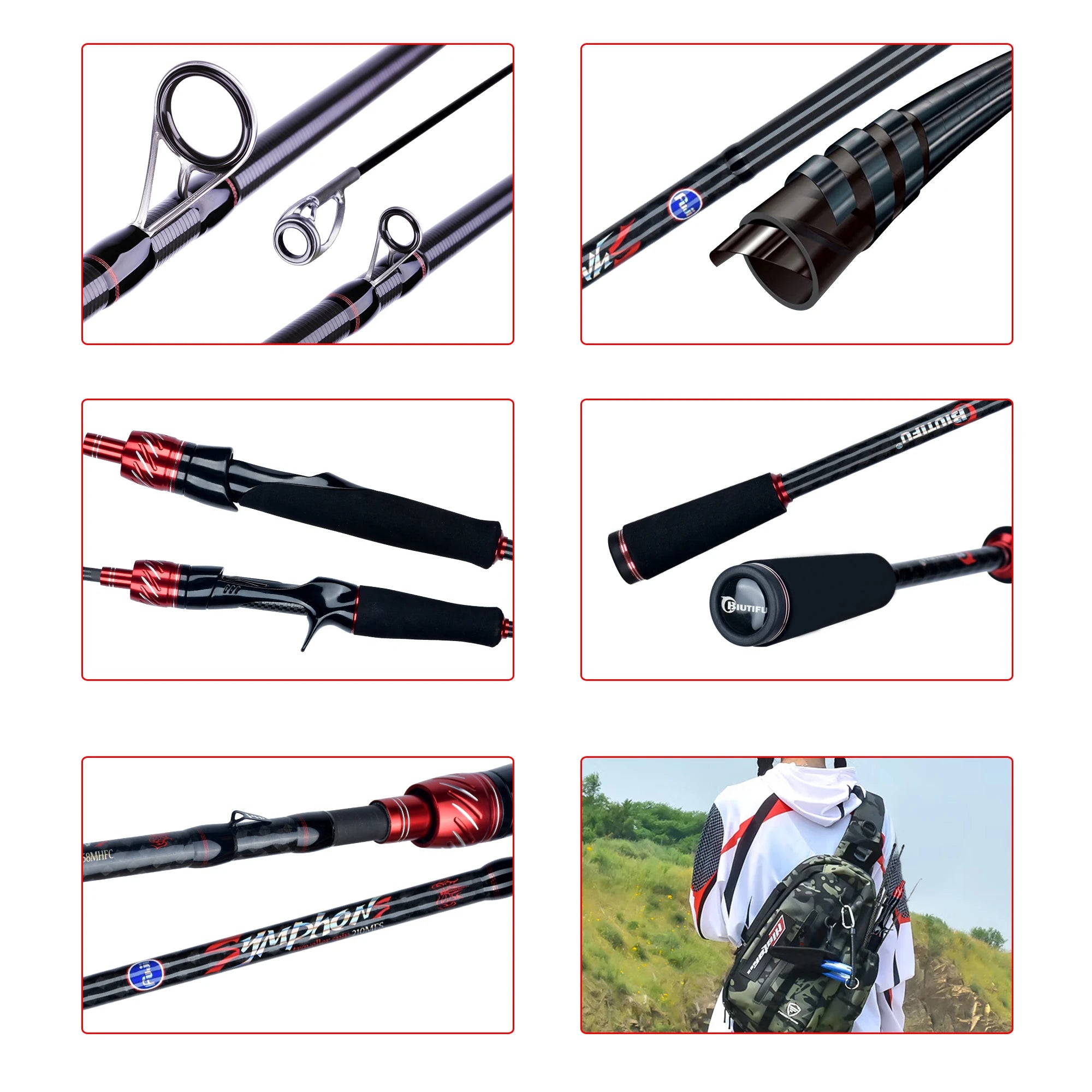 BIUTIFU-Ultralight Carbon Baitcasting Vara De Pesca, Spinning Casting, Fuji Lure, Mini Viagem, Rocha, Viagem, 3.0, 2.4, 2.1, 1.8m, T800Carbon, 5-42g