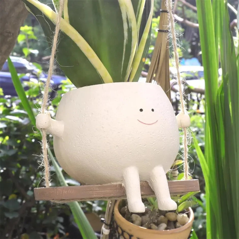 Vaso Divertido de Resina com Rosto Sorridente para Plantas
